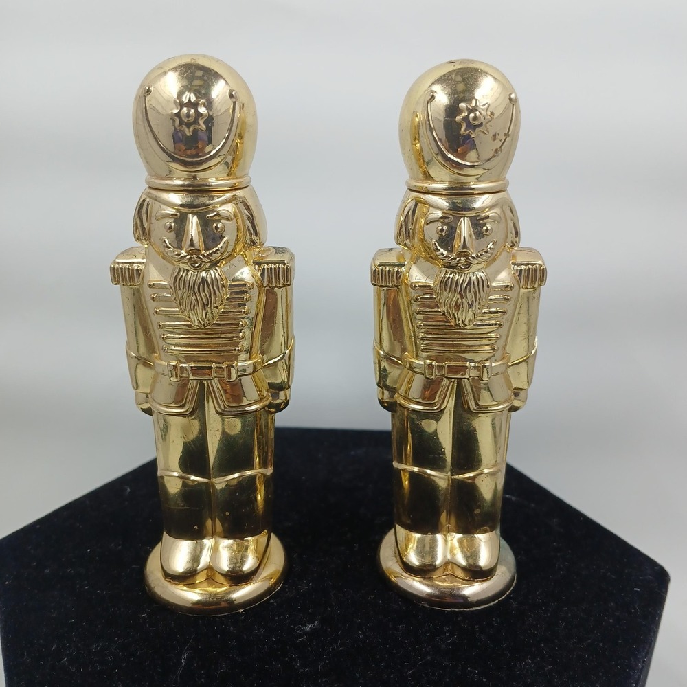 Vintage 1994 Godinger Nutcracker Soldier Salt Pepper Shakers Gold Tone‎ Pair